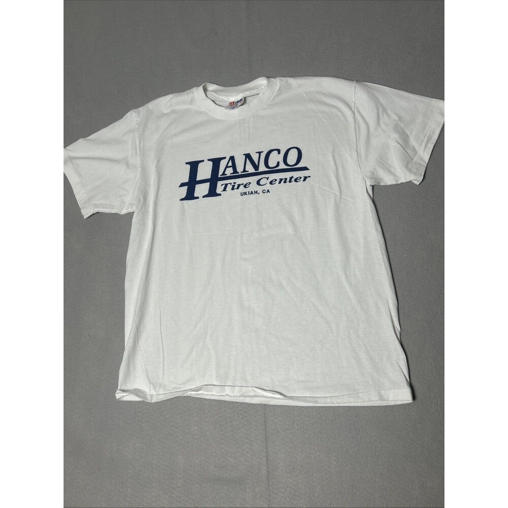 Vintage Hanco Tire Center Single Stitch Shirt Size Large Hanes Made In USA 90s